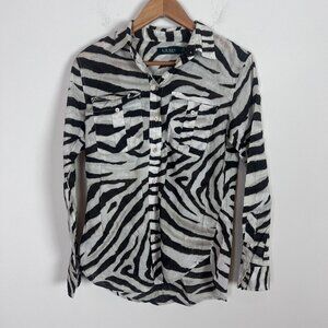 Lauren Ralph Lauren Zebra Print Button Down Shirt S